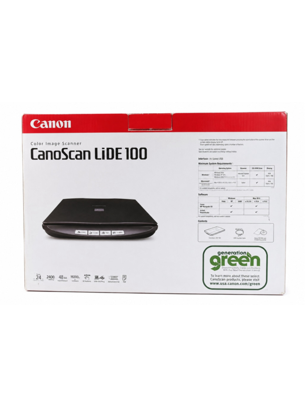 Canon CanoScan LiDE 100 Color Flatbed Scanner 2400 DPI USB NEW IN BOX NIB